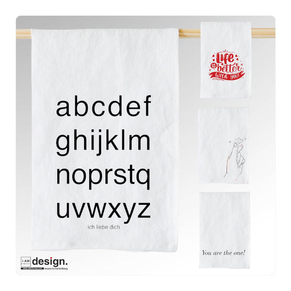 Geschirrhandtuch "Liebesbekenntnisse". 4 Designs.